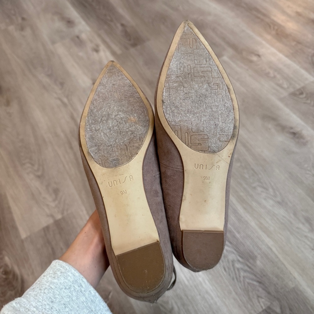 Unisa Lace Up Tie Pointed Ballet Flats Beige Suede 9 - Picture 7 of 9